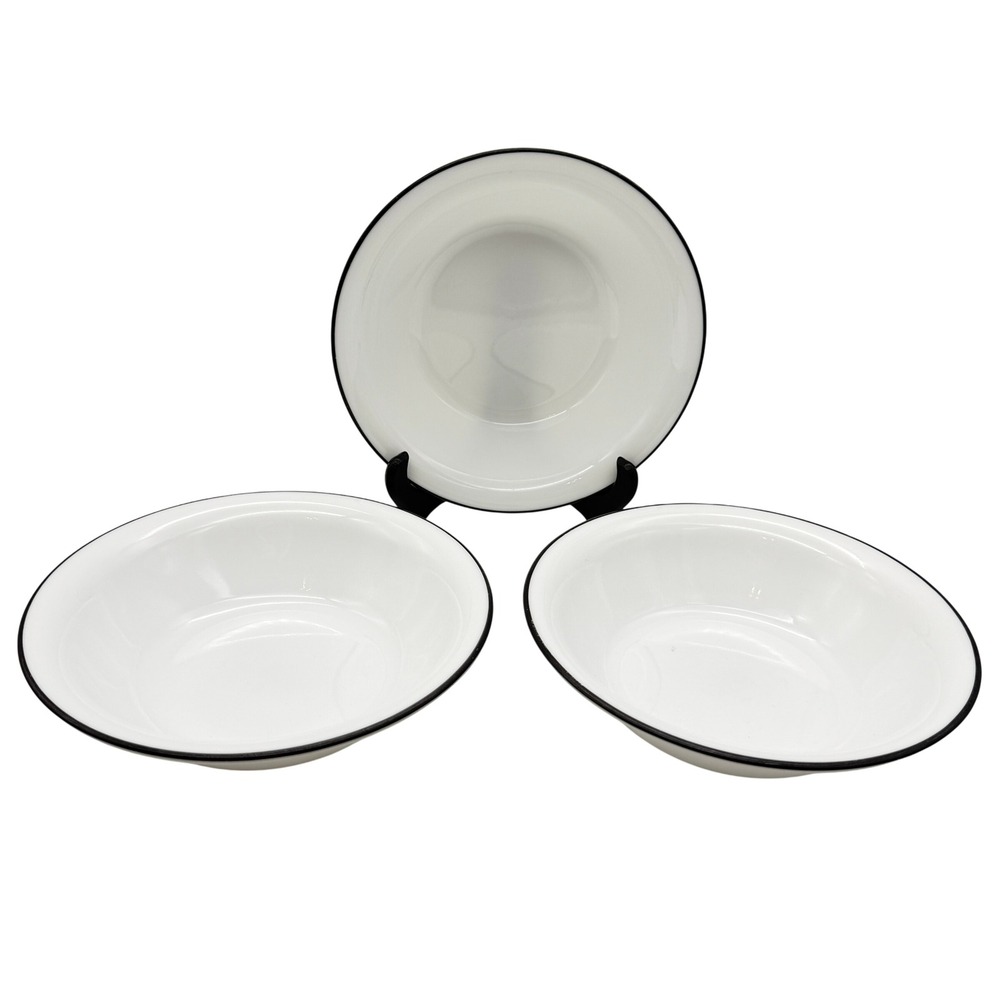 Corelle Nouveau Soup Cereal Bowls Set of 3 Vitrelle White Black Rim USA